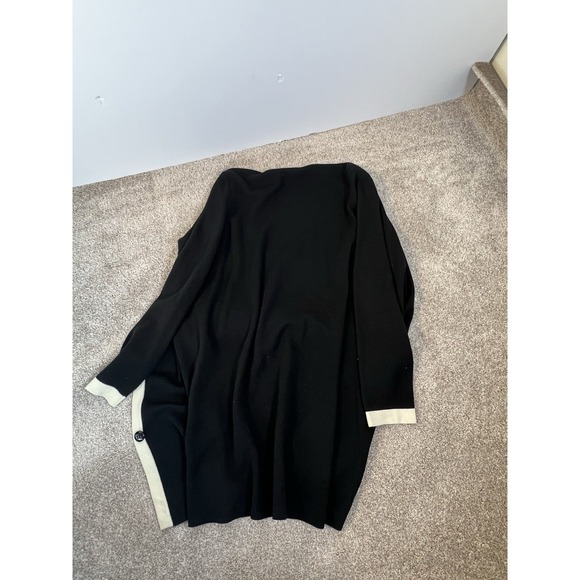 Anne Taylor Black Long Sleeve Cardigan With White Detail Long Wool Blend Sz L - Picture 4 of 4
